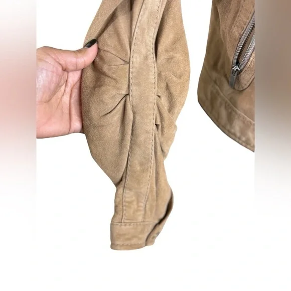 BCBGMAXAZRIA Tan Leather Moto Jacket Women’s Size M | Suede Finish - Picture 4 of 8